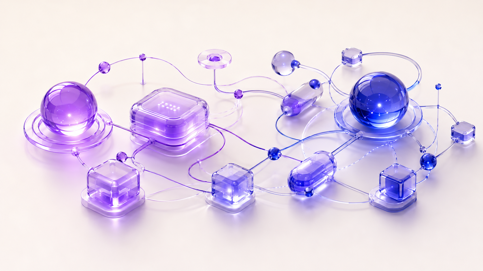 Abstract visualization of connected cloud and AI systems