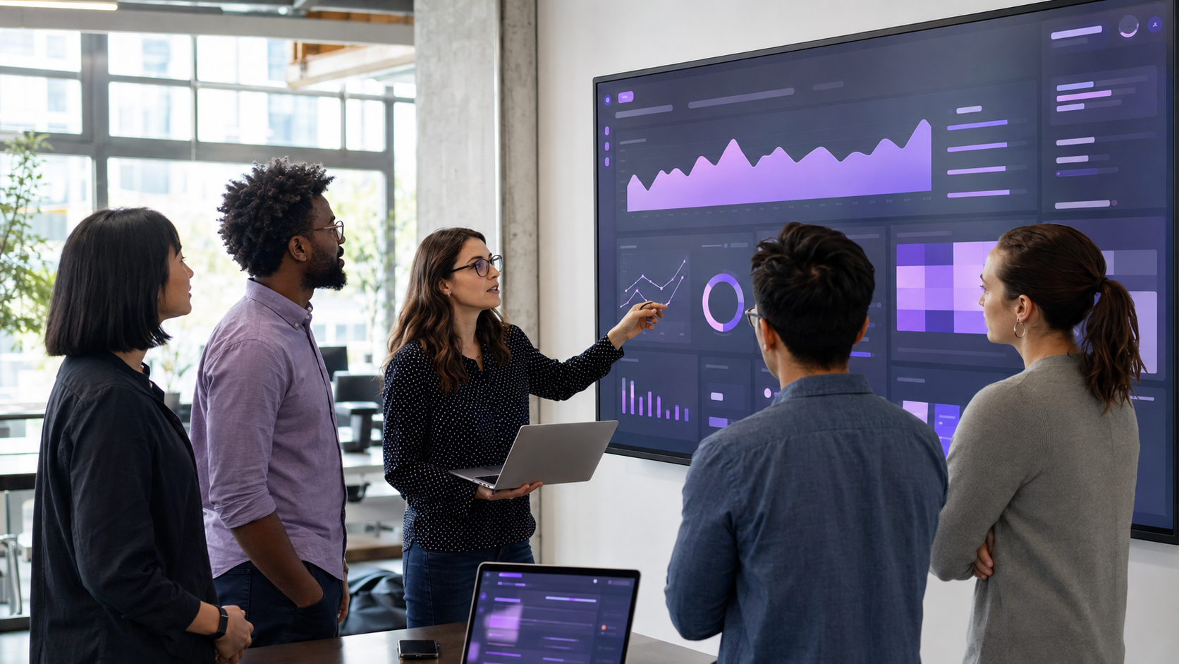 ADVS team collaborating around a product dashboard